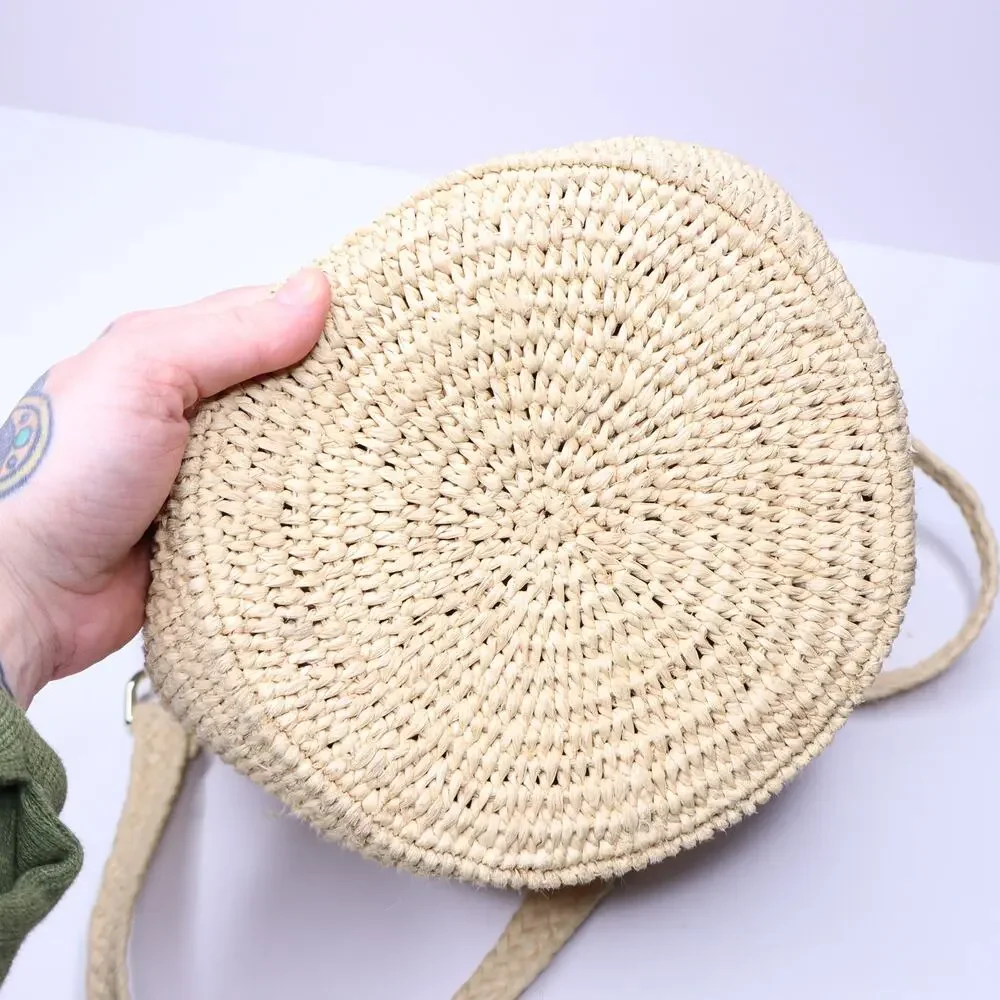 PACO RABANNE Natural Raffia Bucket Bag Gold Chain Link Top Handle Crossbody Bag